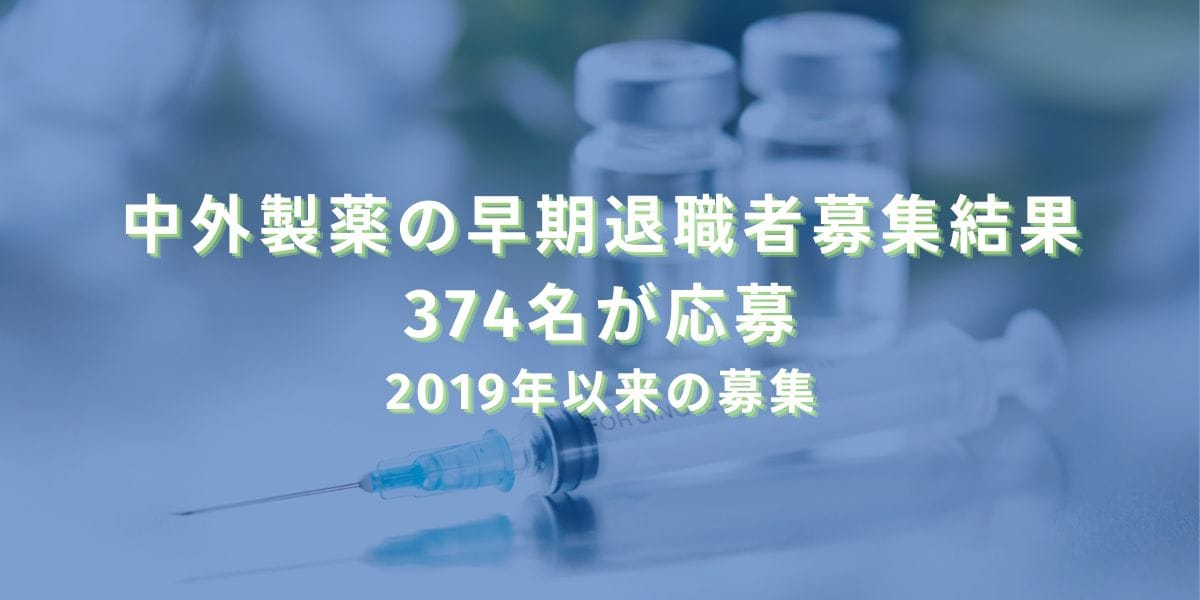 2023/4/27：中外製薬の早期退職者募集結果　374名が応募　2019年以来の募集